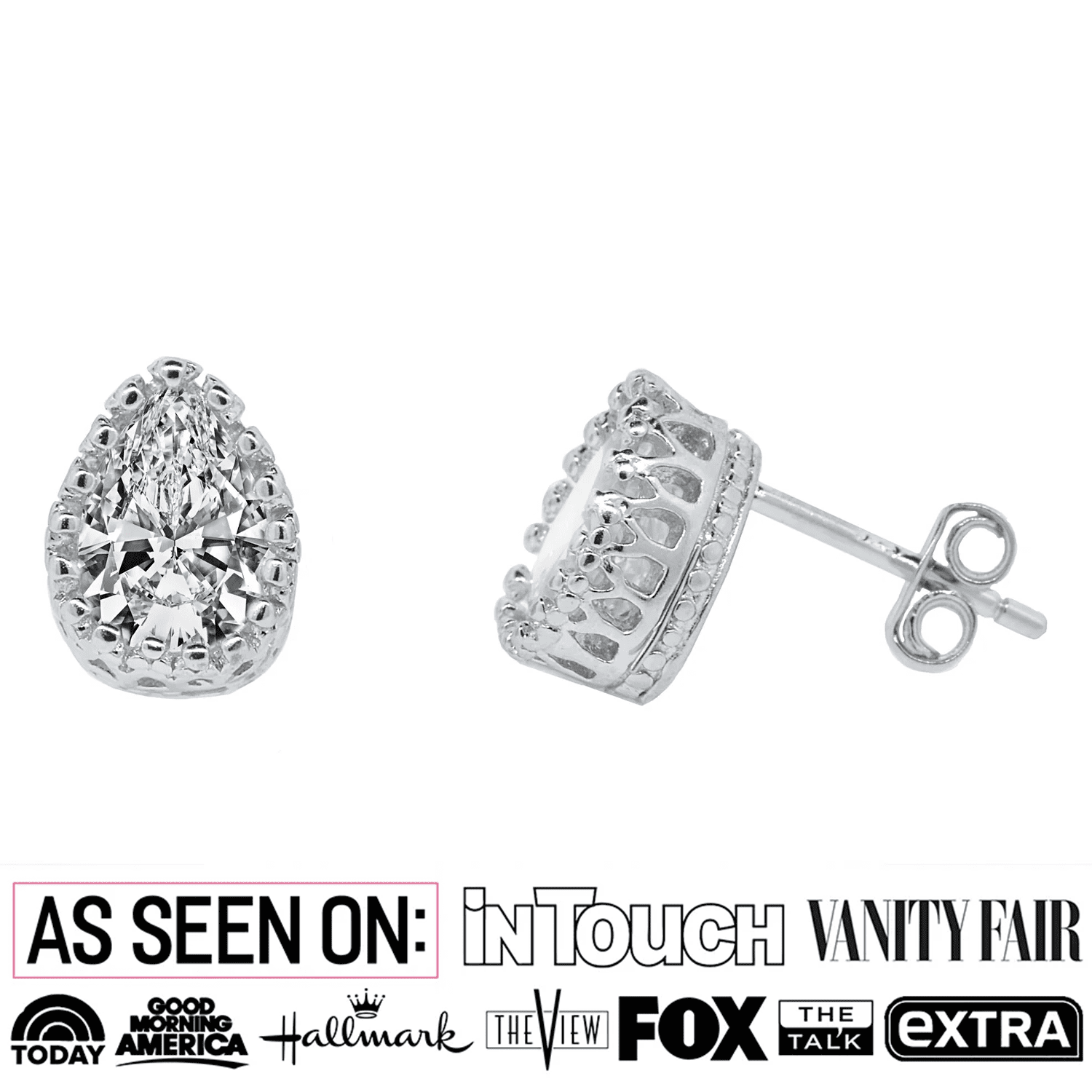 Zola 18k White Gold Plated Sterling Silver Tear drop Stud Earrings with Simulated Diamond Crystals — Final Sale