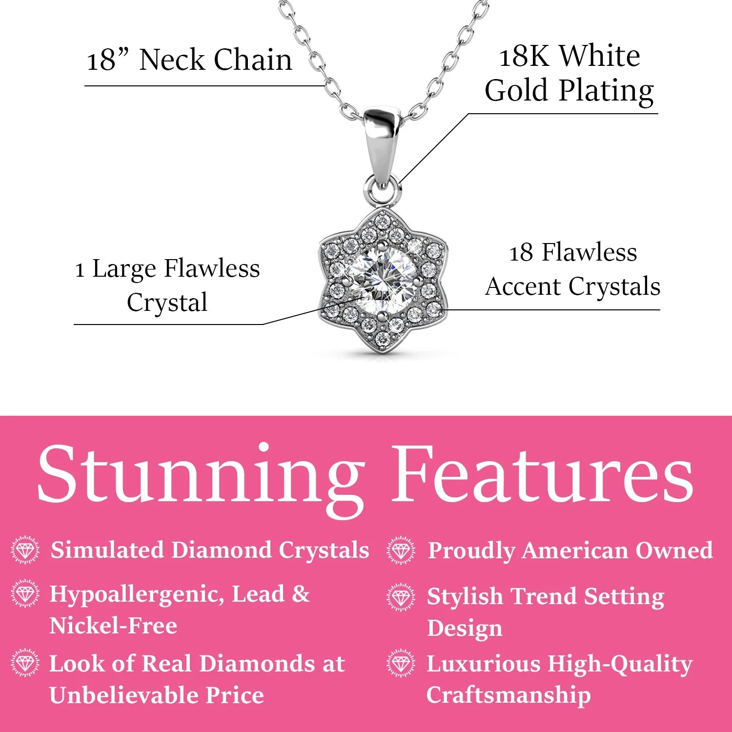 Poppy 18k White Gold Plated Necklace with Simulated Diamond Crystals