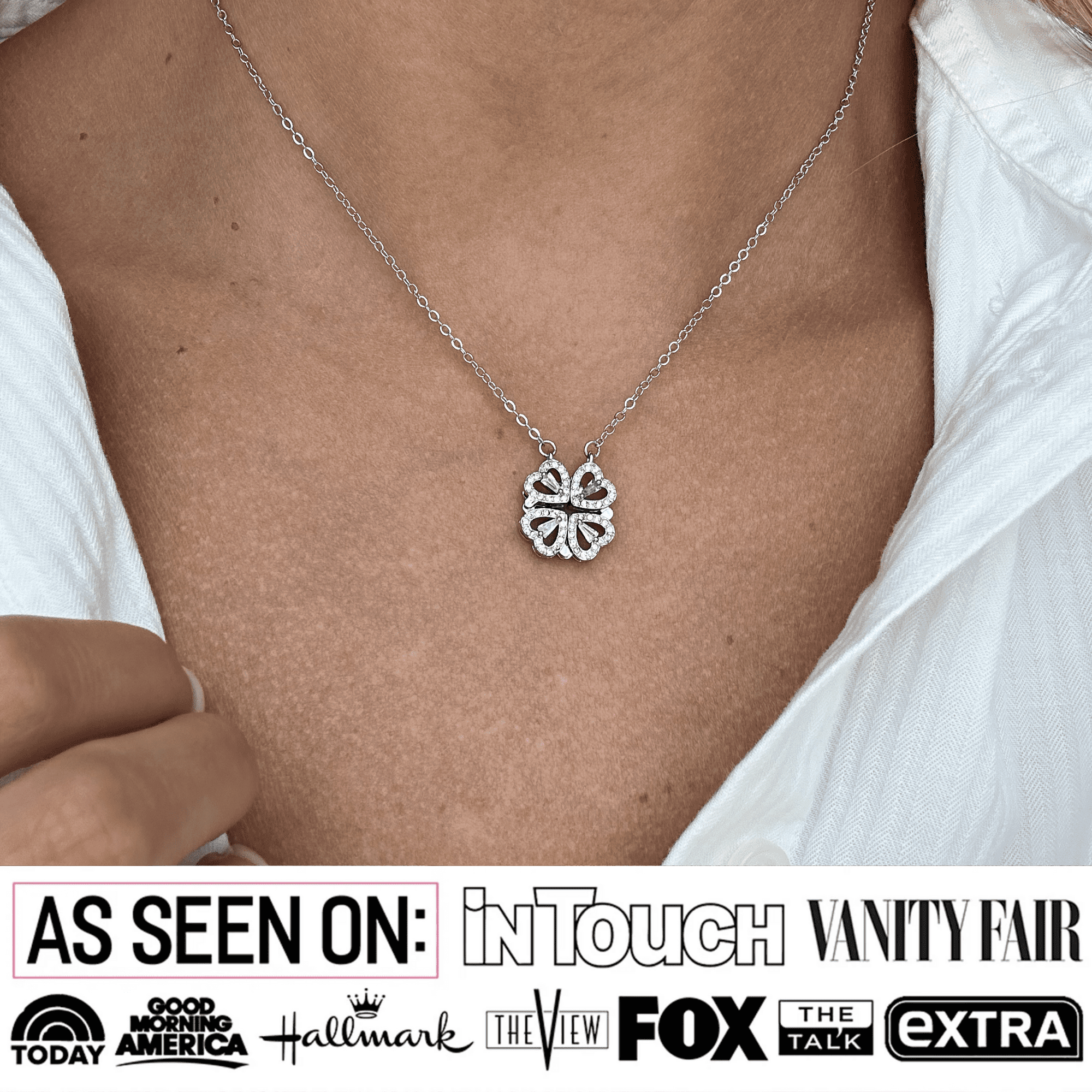 Posie 18k White Gold Plated 2-in-1 Heart/Clover Pendant Necklace with Swarovski Crystals