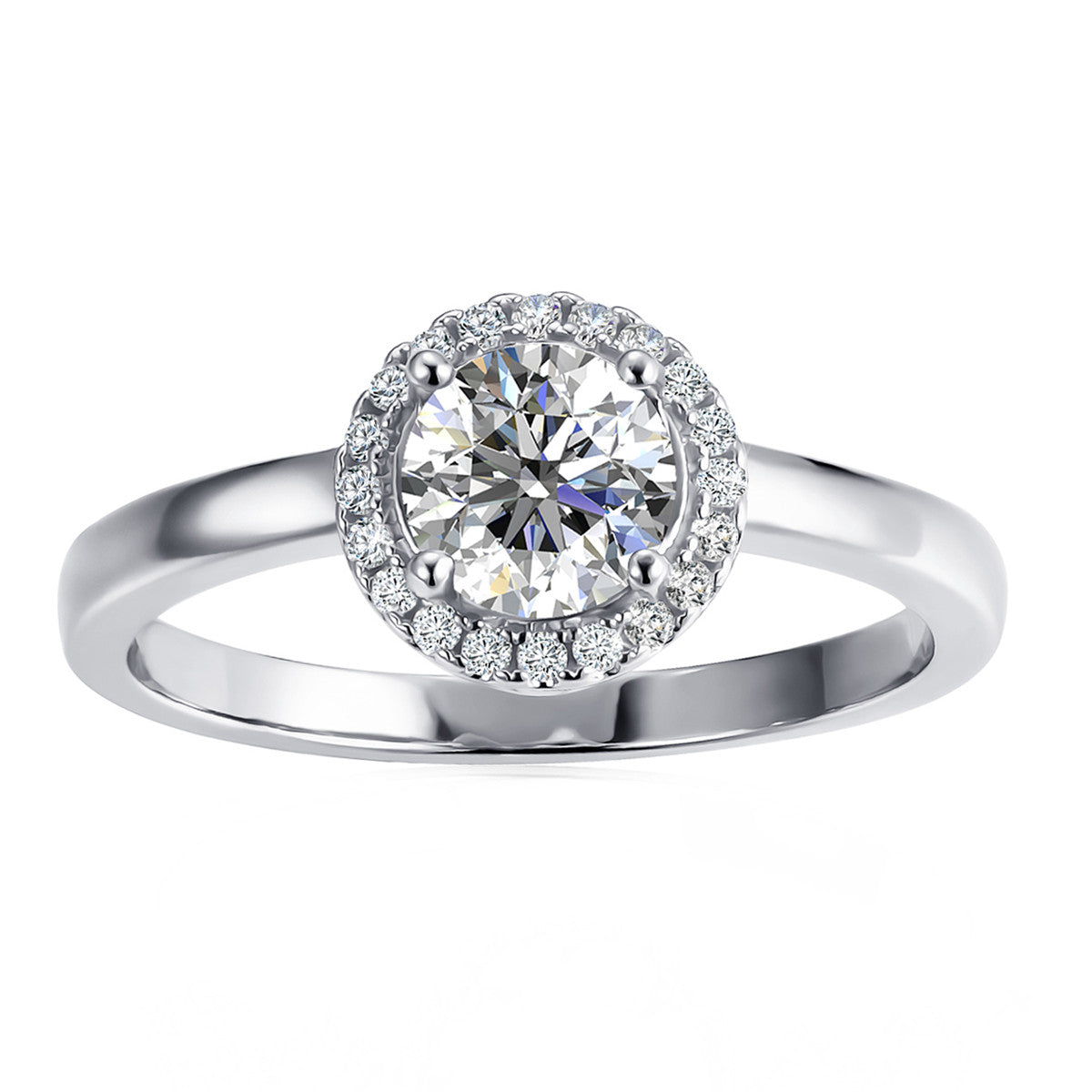 Moissanite by Cate & Chloe Cora 1.1tcw Round Cut 925 Sterling Silver 18k White Gold Plated Forever Engagement Ring