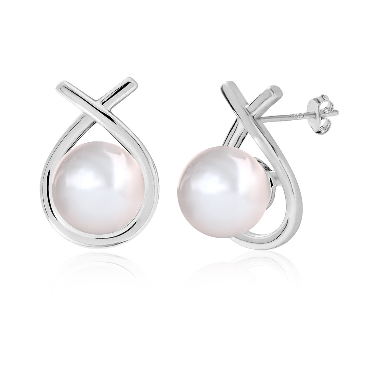 Greta 18k White Gold Plated Tear drop Pearl Stud Earrings