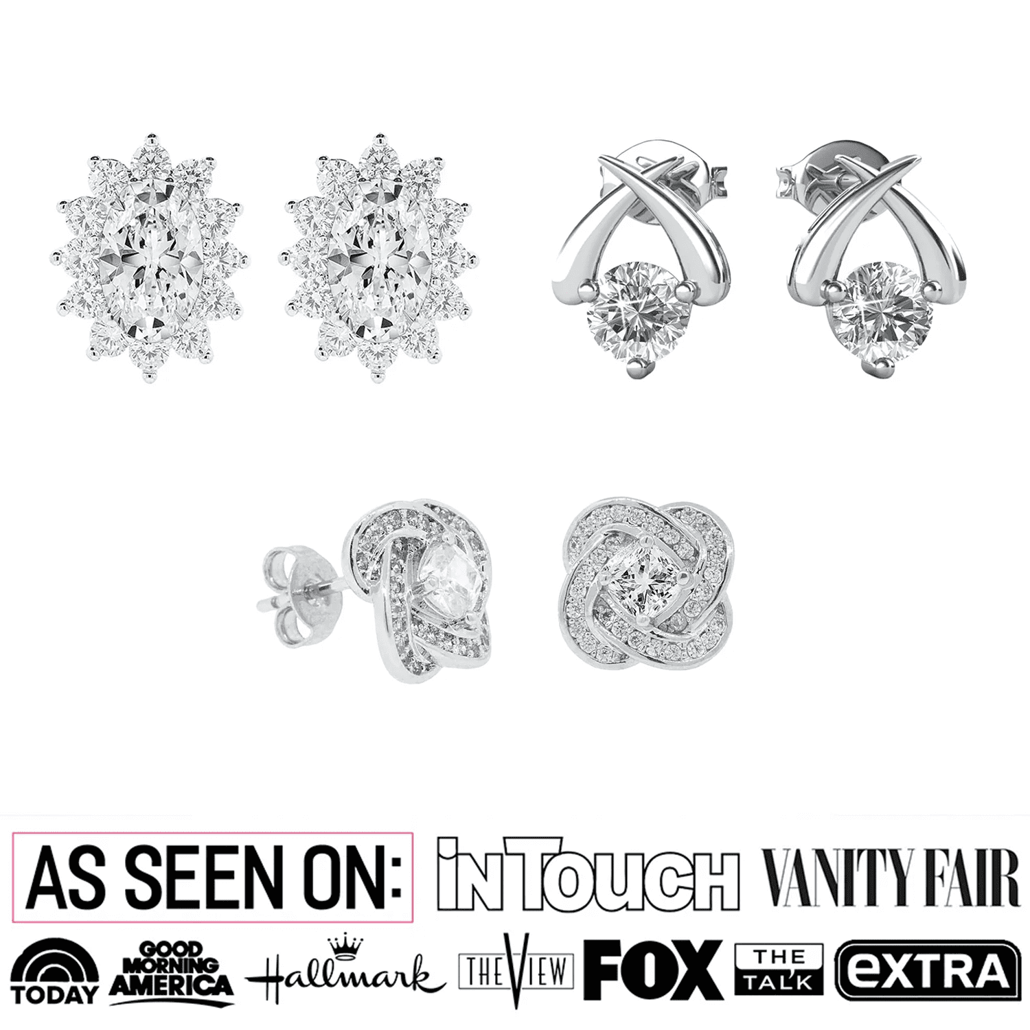 Eloise, Stella, Sage 18k White Gold Plated Stud Earrings for Women  (3 Pair Set)