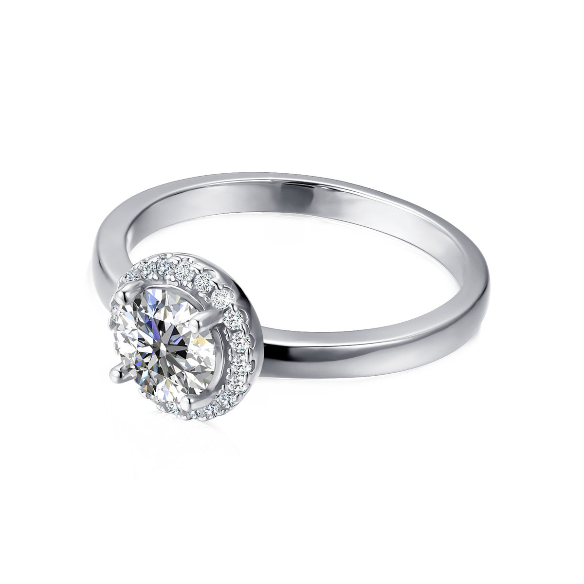 Moissanite by Cate & Chloe Cora 1.1tcw Round Cut 925 Sterling Silver 18k White Gold Plated Forever Engagement Ring