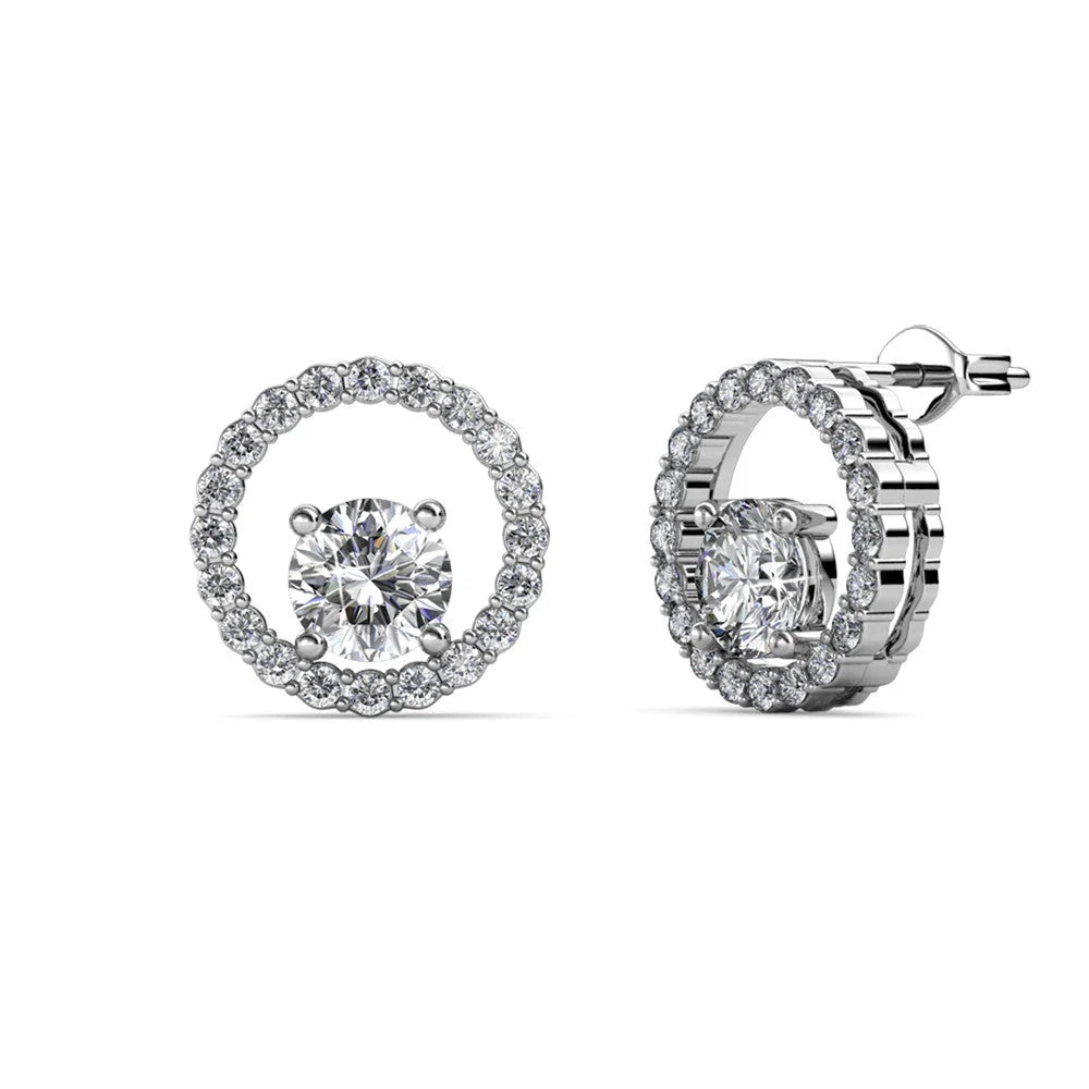 Reign 18k White Gold Plated Halo Drop Stud Earrings with Swarovski Crystals