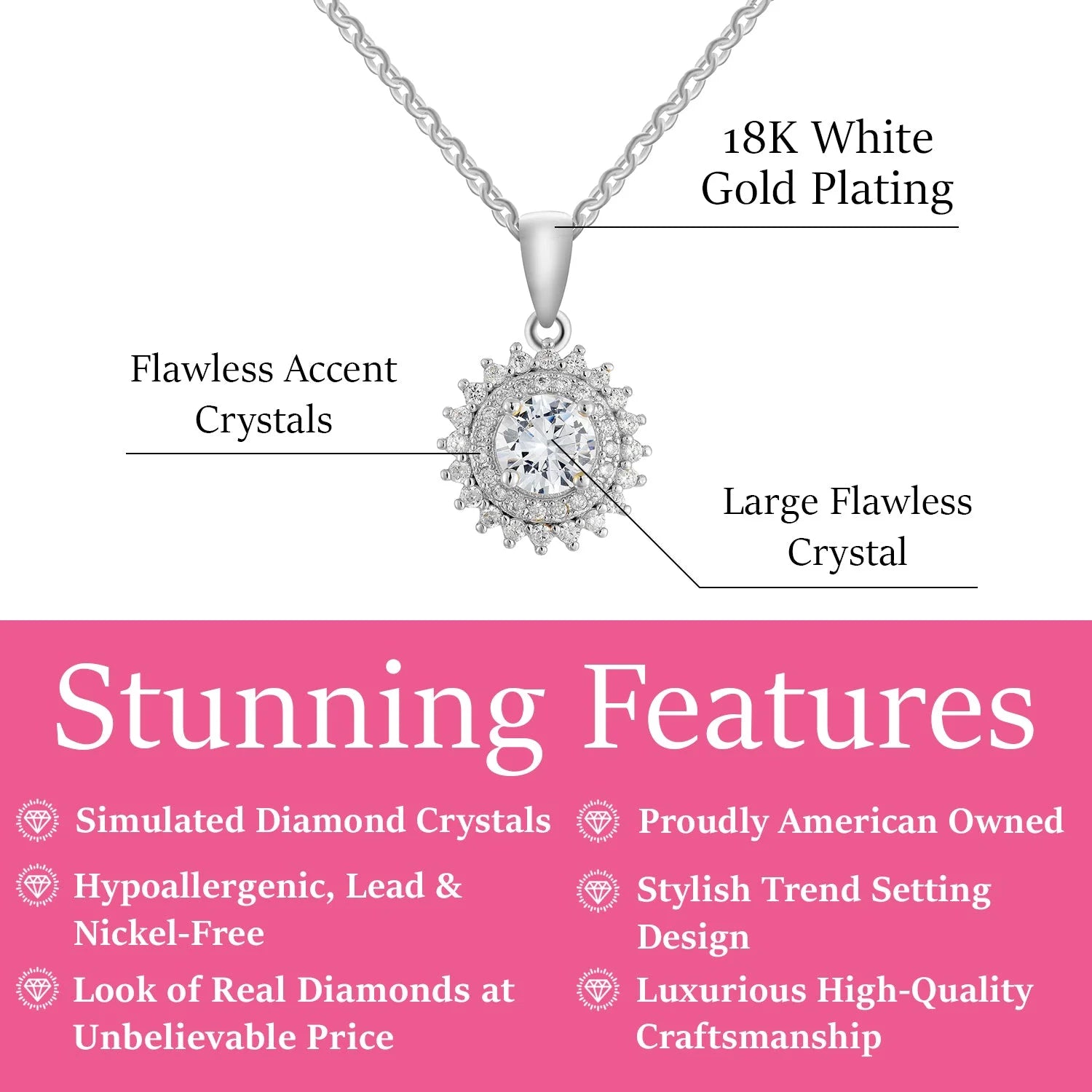 Cordelia 18k White Gold Plated Silver Pendant Necklace with Simulated Diamond Crystals — Fab Fav Sale