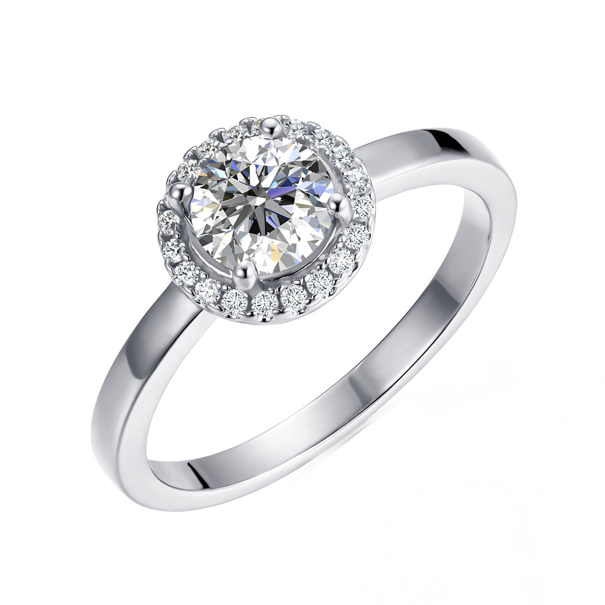 Moissanite by Cate & Chloe Cora 1.1tcw Round Cut 925 Sterling Silver 18k White Gold Plated Forever Engagement Ring