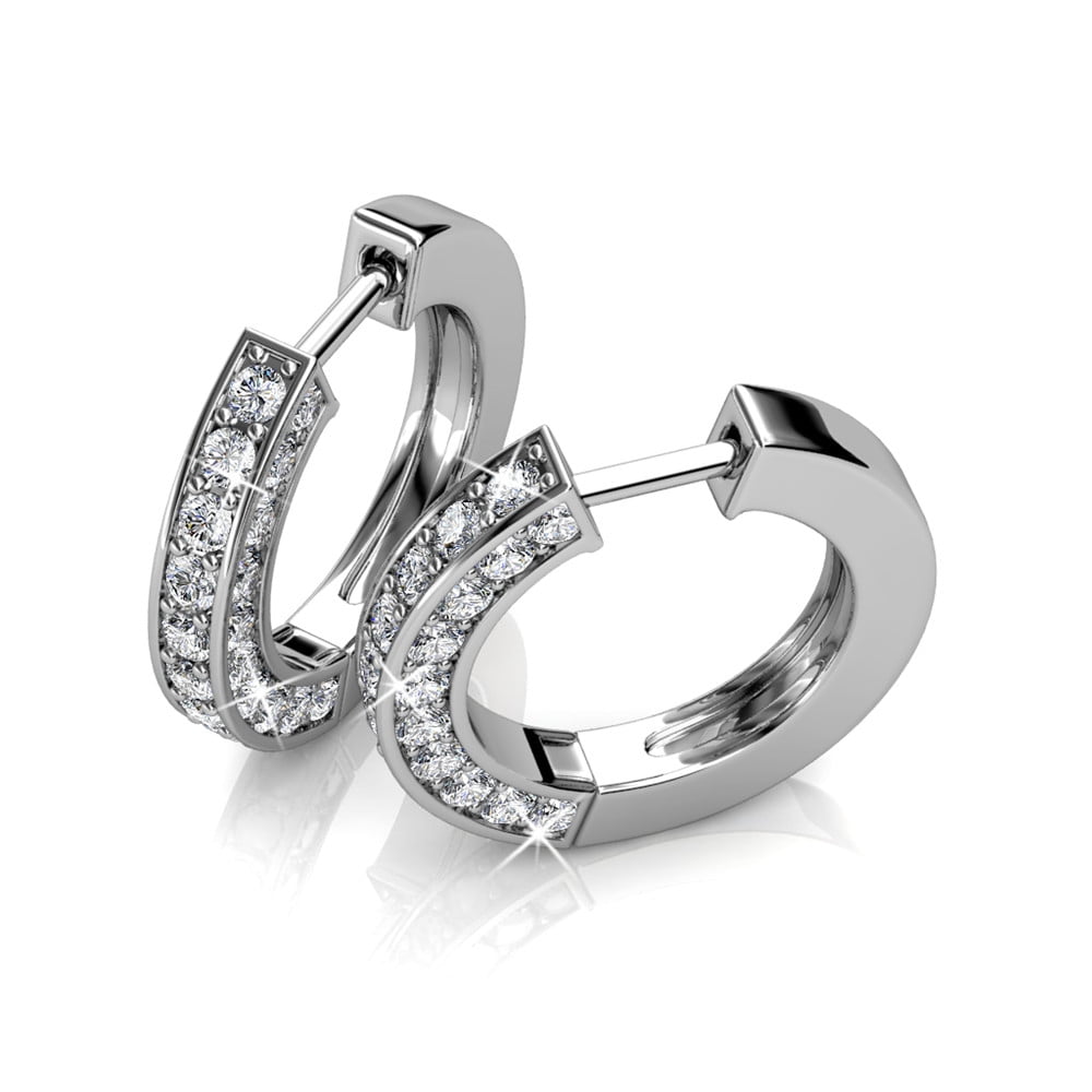 Viviana 18k White Gold Plated 17mm Hoop Earrings with Swarovski Crystals
