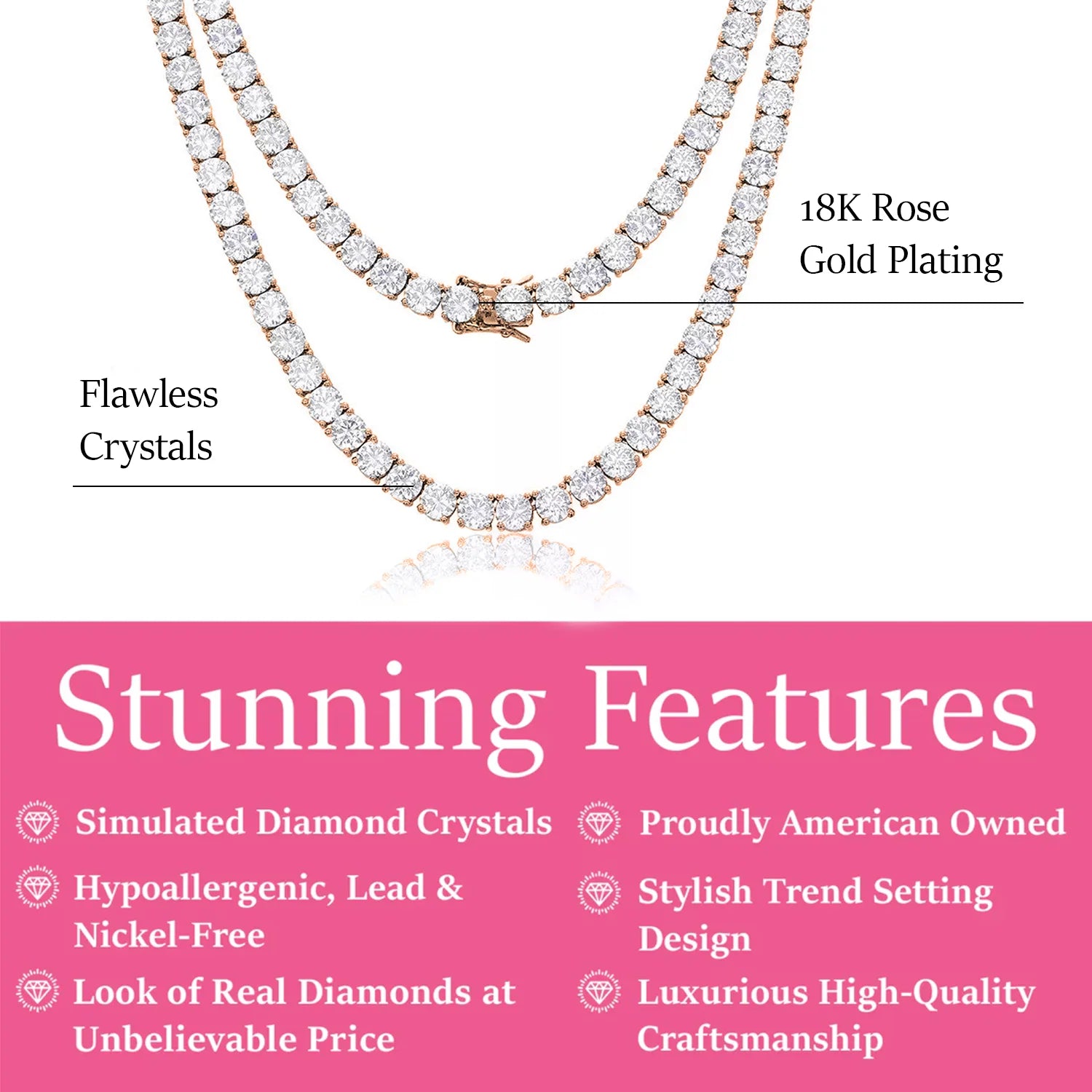 Priscilla 18k White Gold Plated Tennis Necklace with Simulated Diamond Crystals