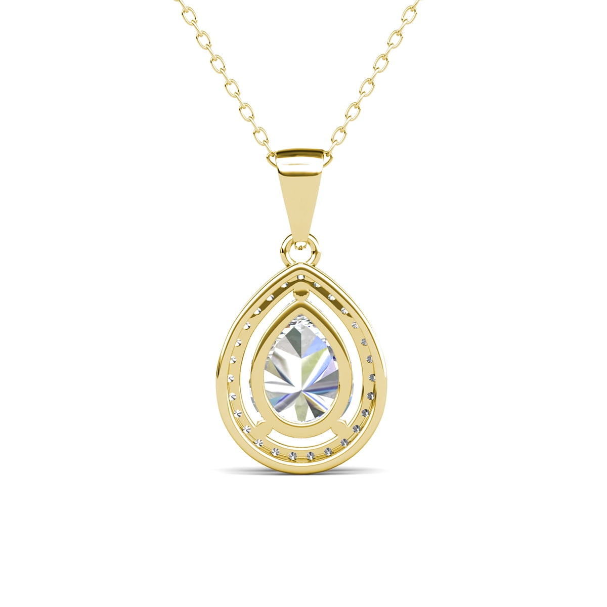 Isabel 18k White Gold Plated Halo Teardrop Necklace with Simulated Diamond Crystal