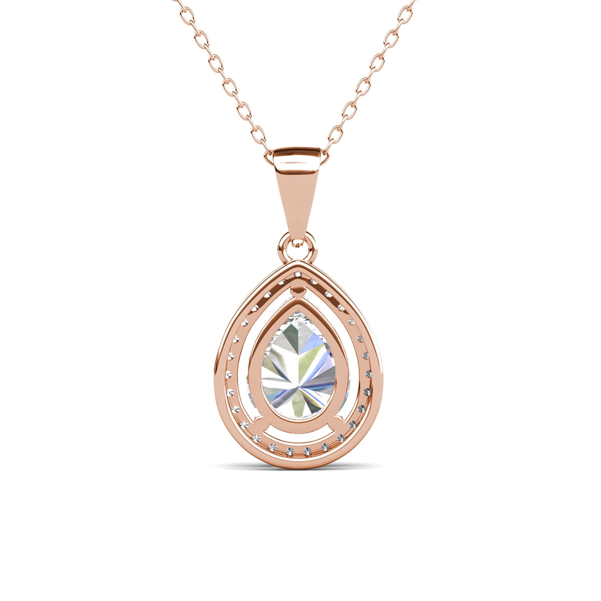 Isabel 18k White Gold Plated Halo Teardrop Necklace with Simulated Diamond Crystal
