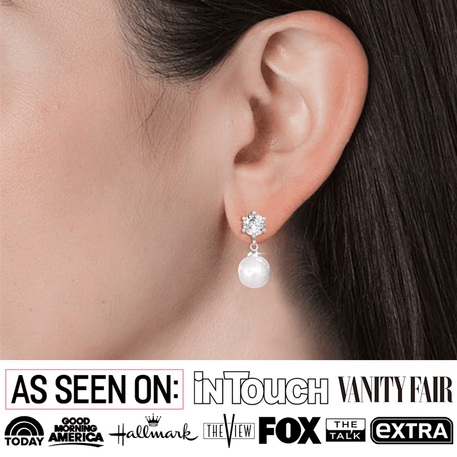 June 18k White Gold Plated Pearl Drop Earrings with Swarovski Crystals