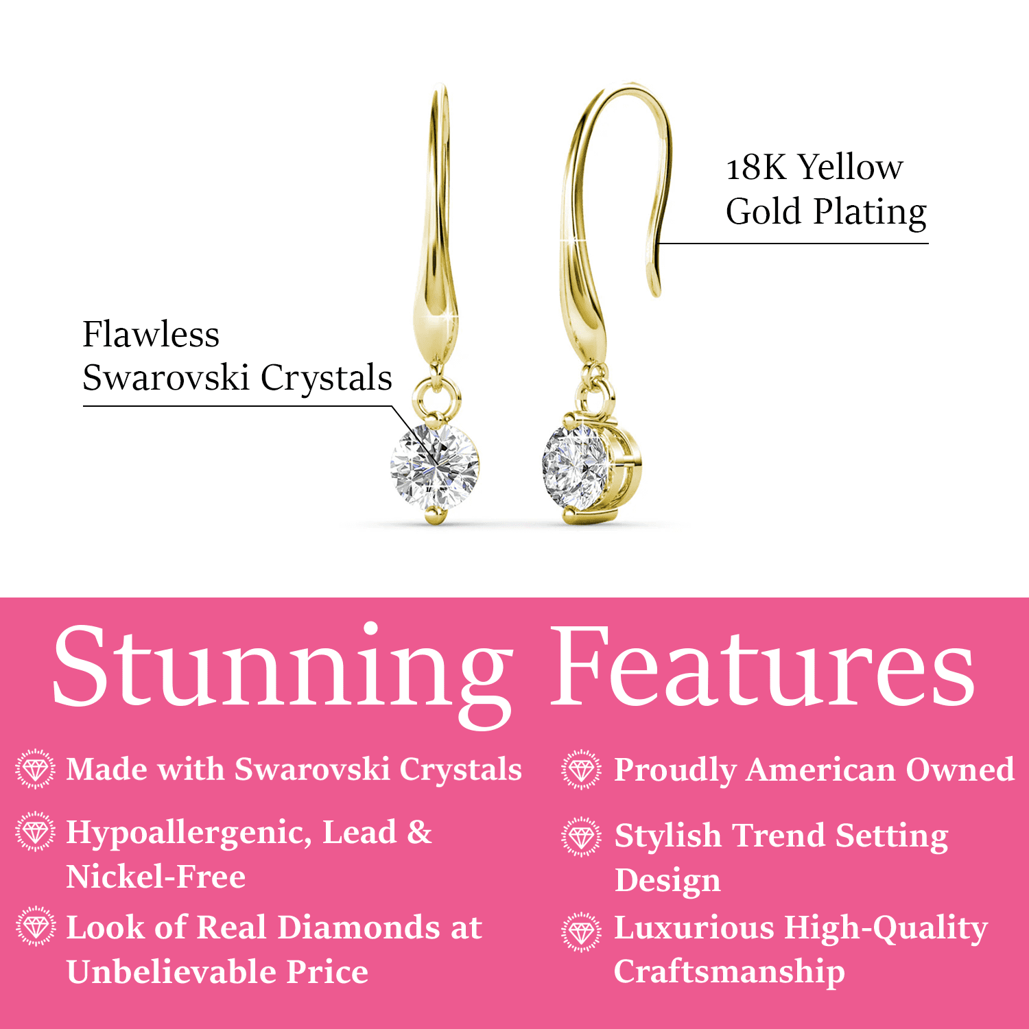 Veronica 18k White Gold Plated Drop Earrings with Swarovski Crystals