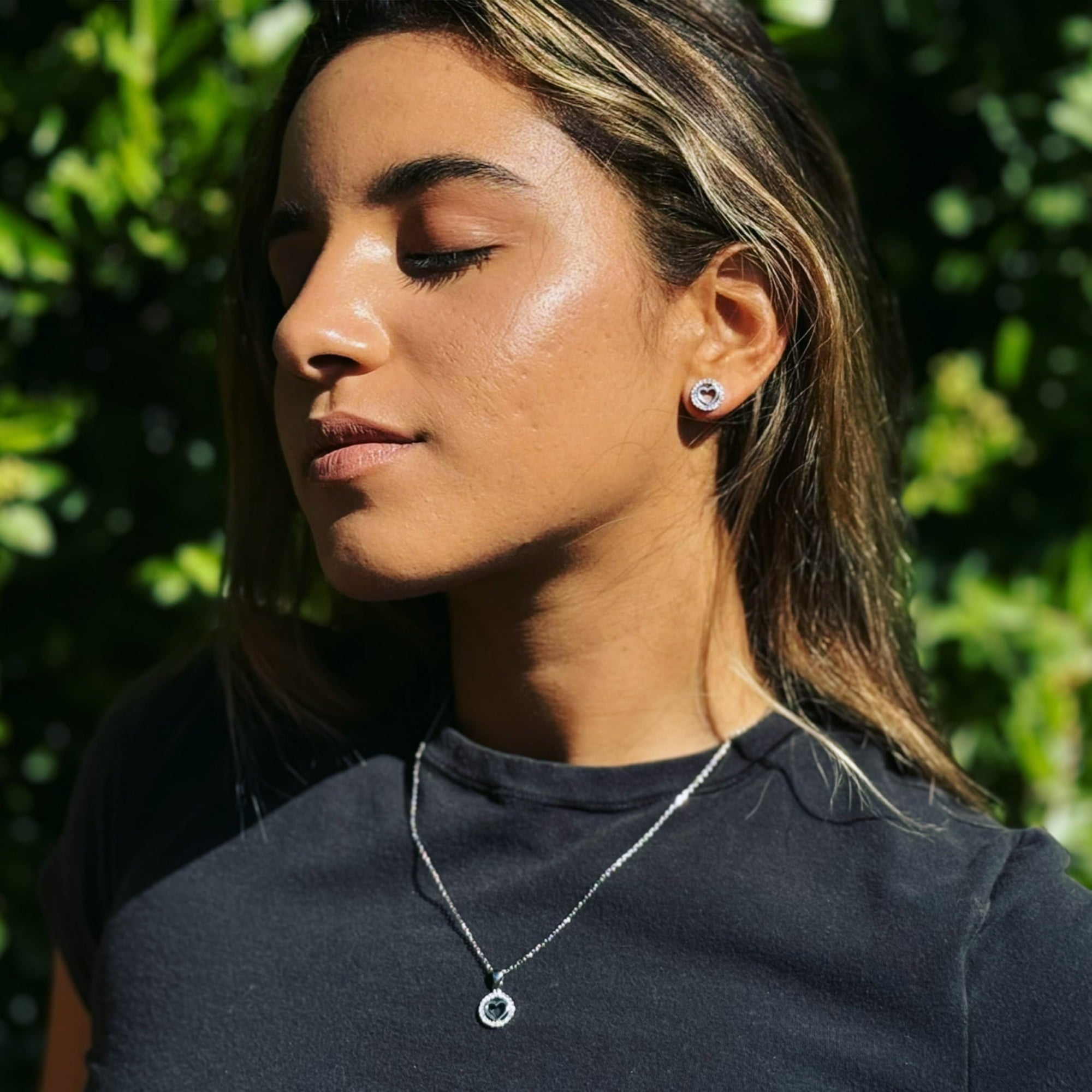 Khaleesi 18k White Gold Plated Silver Heart Stud Earrings with Swarovski Crystals