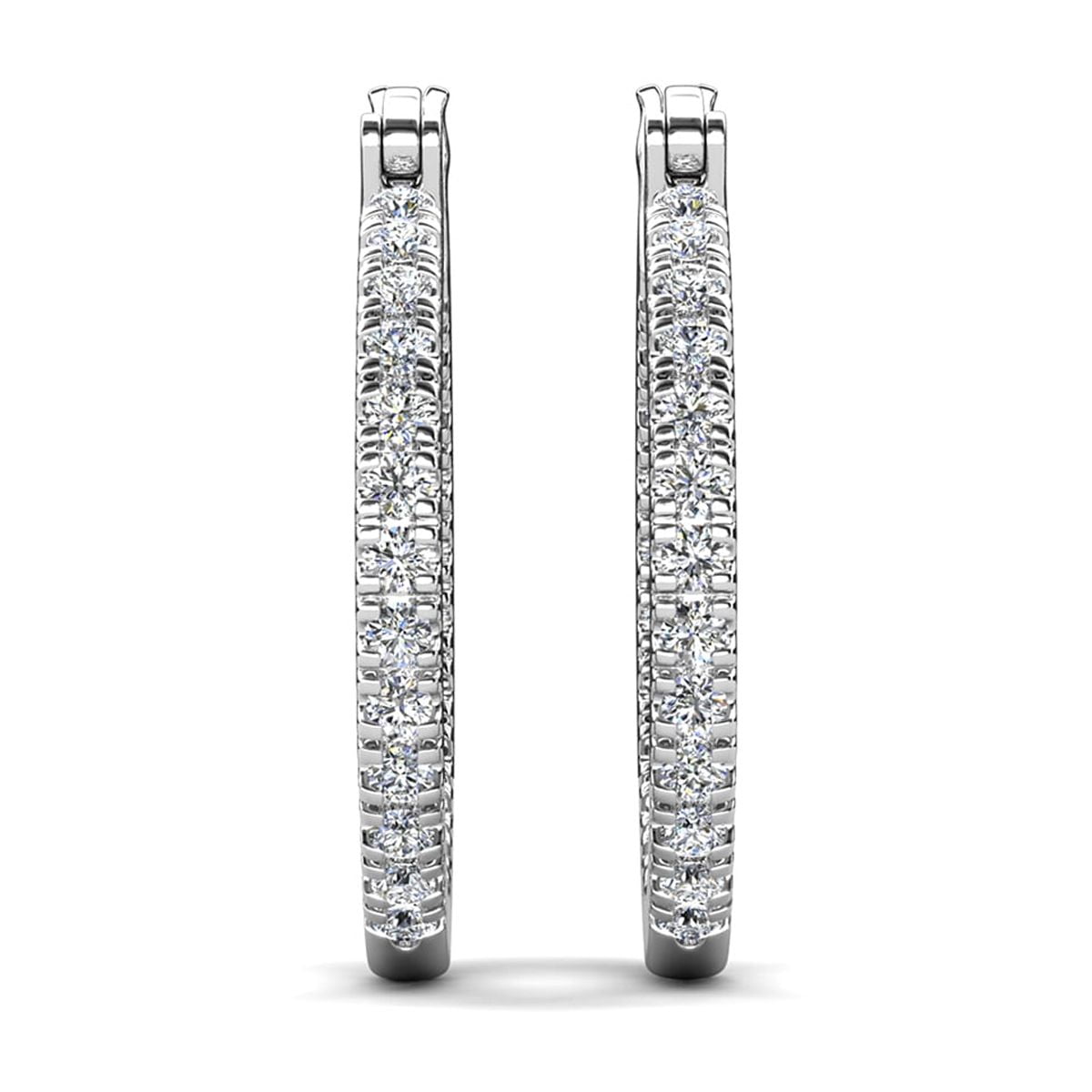 Margot 18k White Gold Plated 24mm Hoop Earrings with Simulated Diamond Crystals