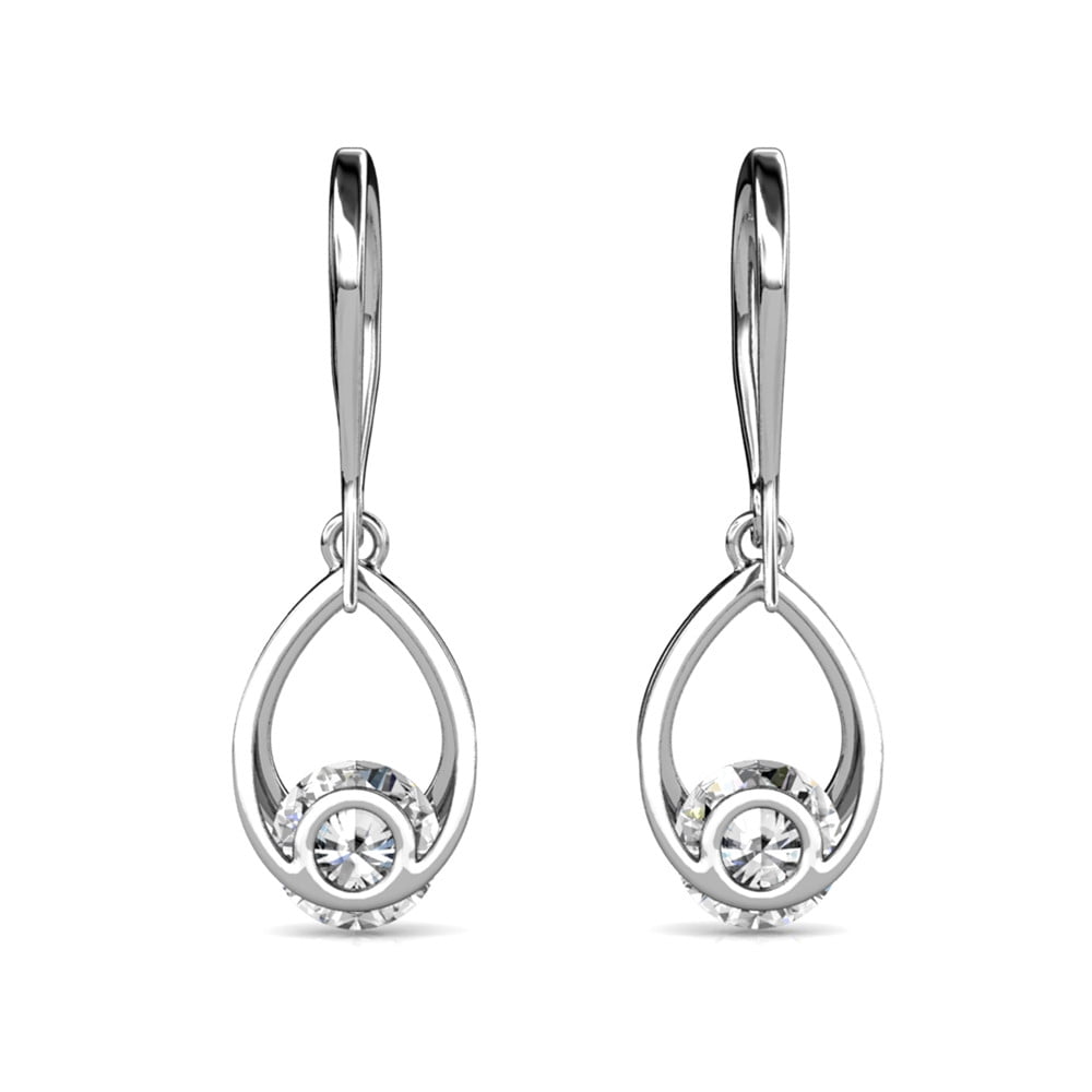 Brenda 18k White Gold Plated Drop Earrings with Swarovski Crystals