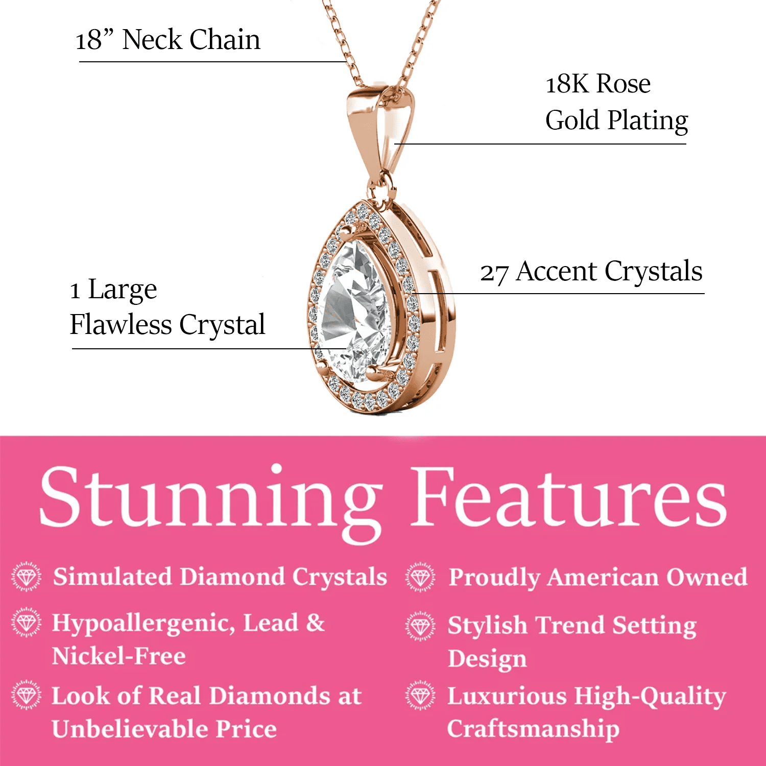 Isabel 18k White Gold Plated Halo Teardrop Necklace with Simulated Diamond Crystal