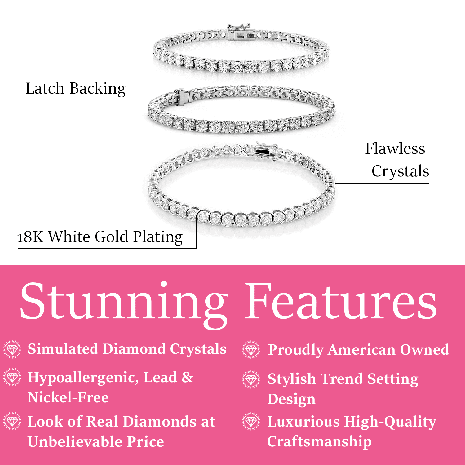 Olivia, Joelle, Kaylee White Gold Plated Tennis Bracelet for Women(3 Pair Set)