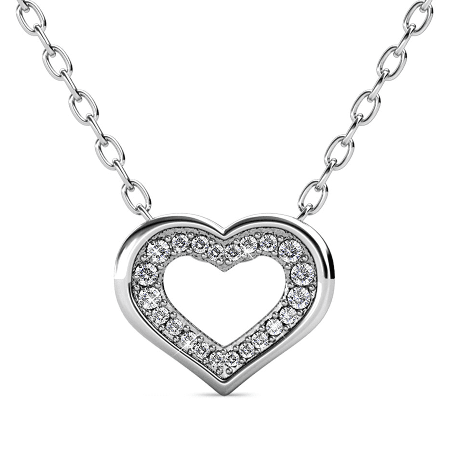 Dominique 18k White Gold Plated Silver Heart Necklace and Earring Set with Swarovski Crystals