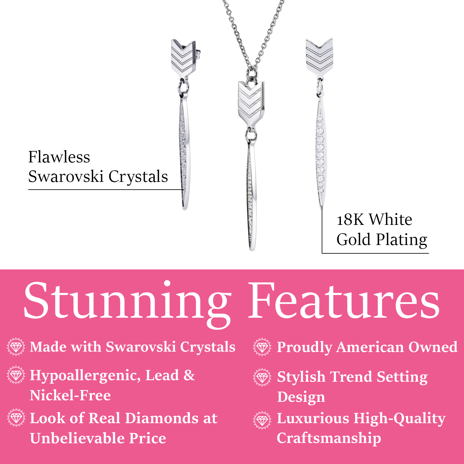 Addison 18k White Gold Plated Arrow Dangle Earrings and Necklace Set — Final Sale
