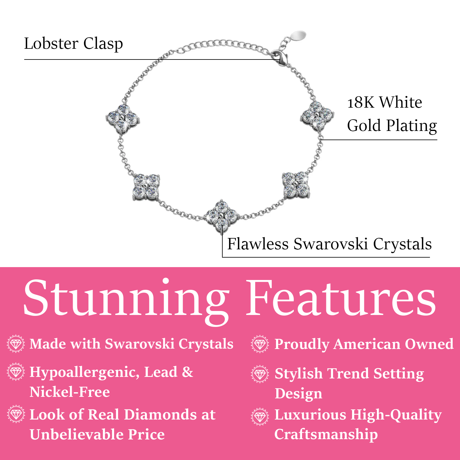 Adeline 18k White Gold Plated Station Bracelet with Swarovski Crystals