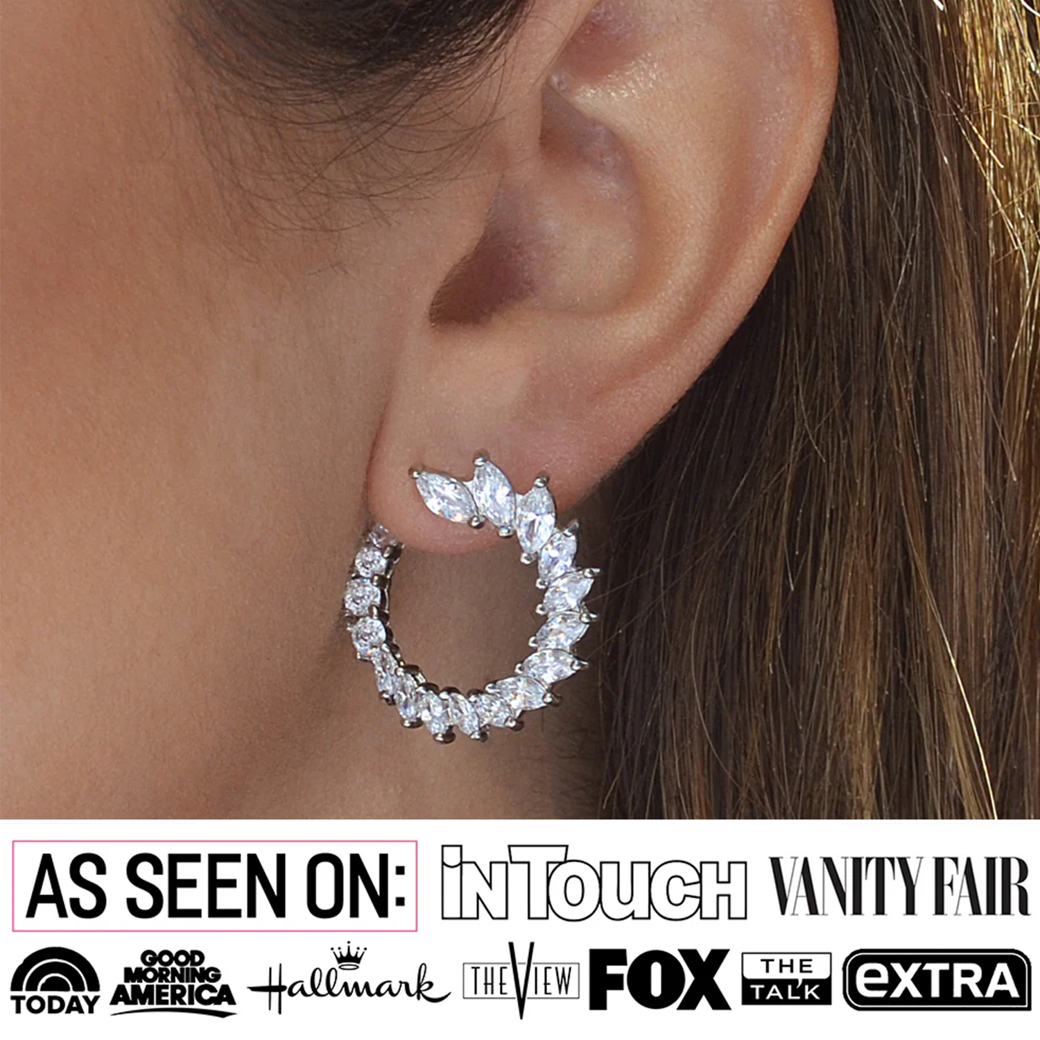 Adelyn 18k Gold Plated Sideways Hoop Earrings with Simulated Diamond Crystals — Final Sale