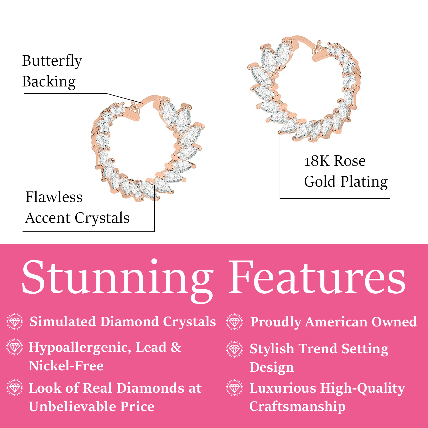 Adelyn 18k Gold Plated Sideways Hoop Earrings with Simulated Diamond Crystals — Final Sale