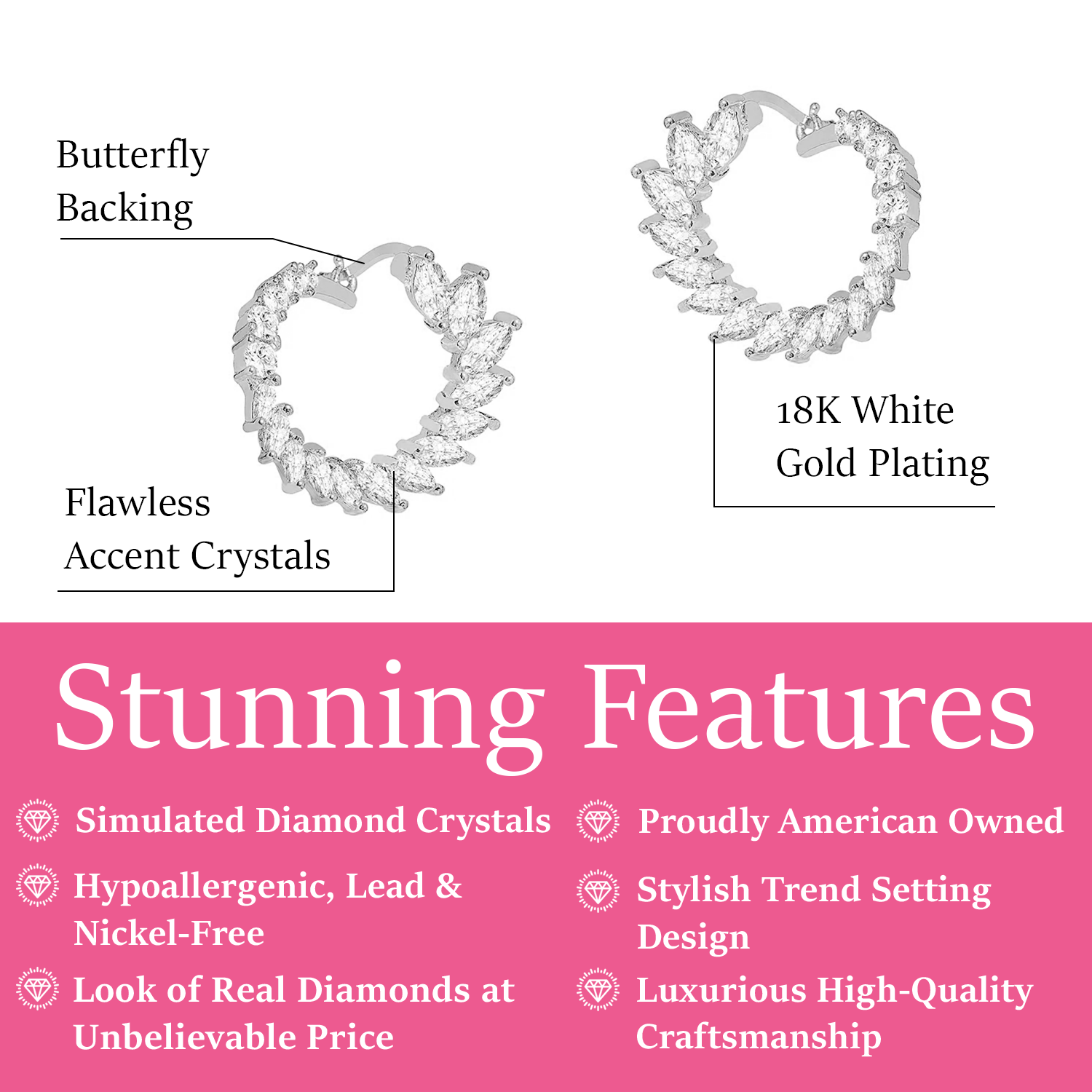 Adelyn 18k Gold Plated Sideways Hoop Earrings with Simulated Diamond Crystals — Final Sale