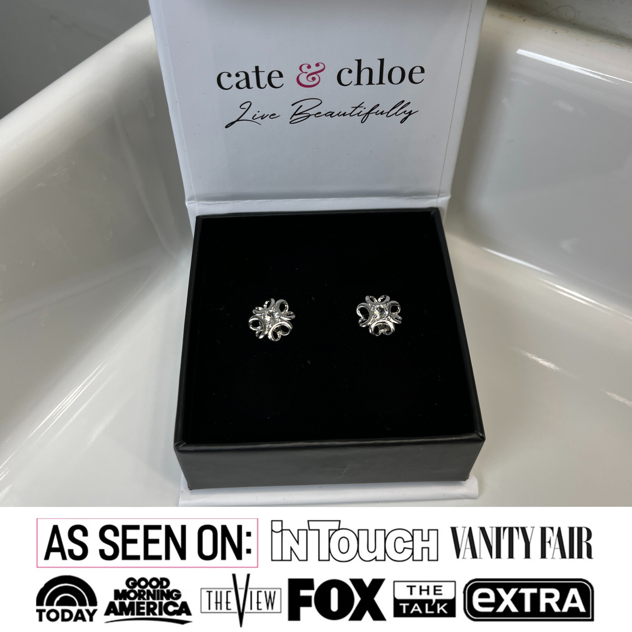 Alexis 18k White Gold Plated Flower Stud Earrings with Swarovski Crystals