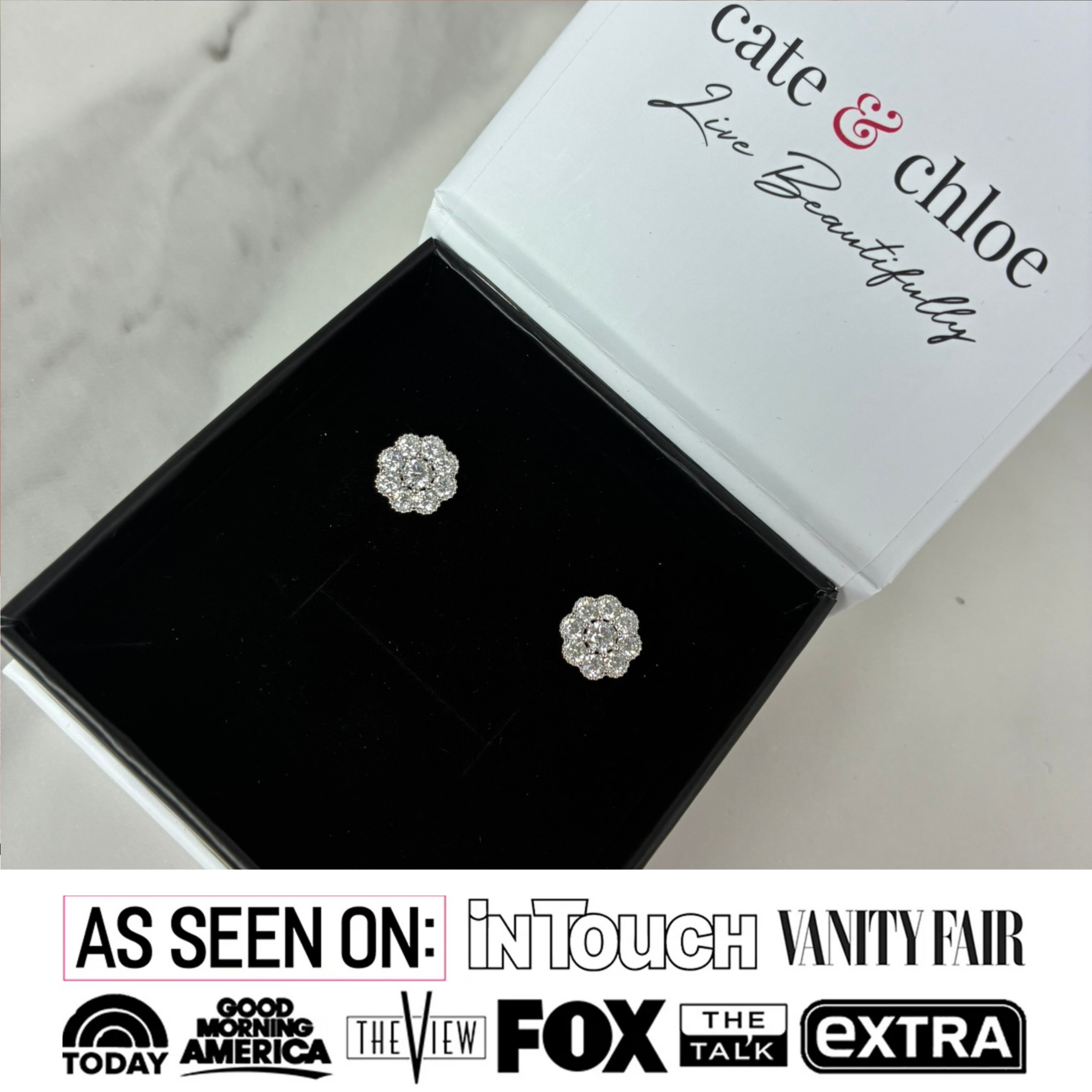 Alyssa 18k White Gold Plated Flower Stud Earrings with Simulated Diamond Crystals