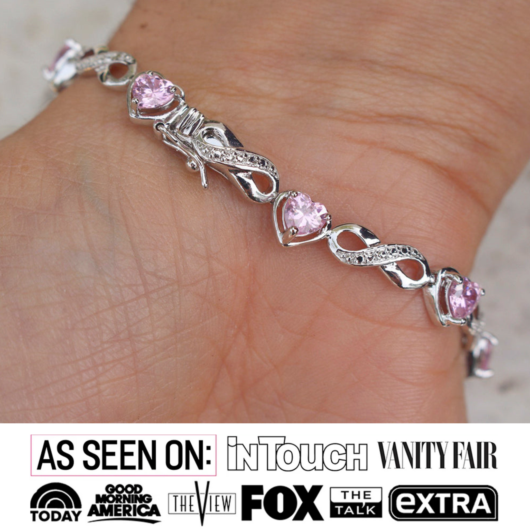 Amanda 18k White Gold Plated Infinity Heart Tennis Bracelet with Simulated Diamond Crystals
