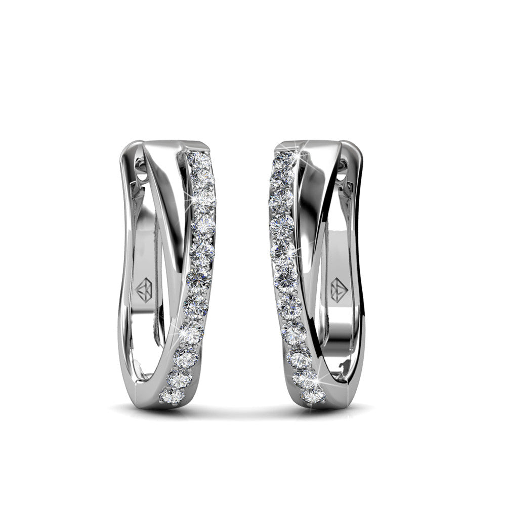Amaya 18k White Gold Plated 16mm Twisted Hoop Earrings with Swarovski Crystals