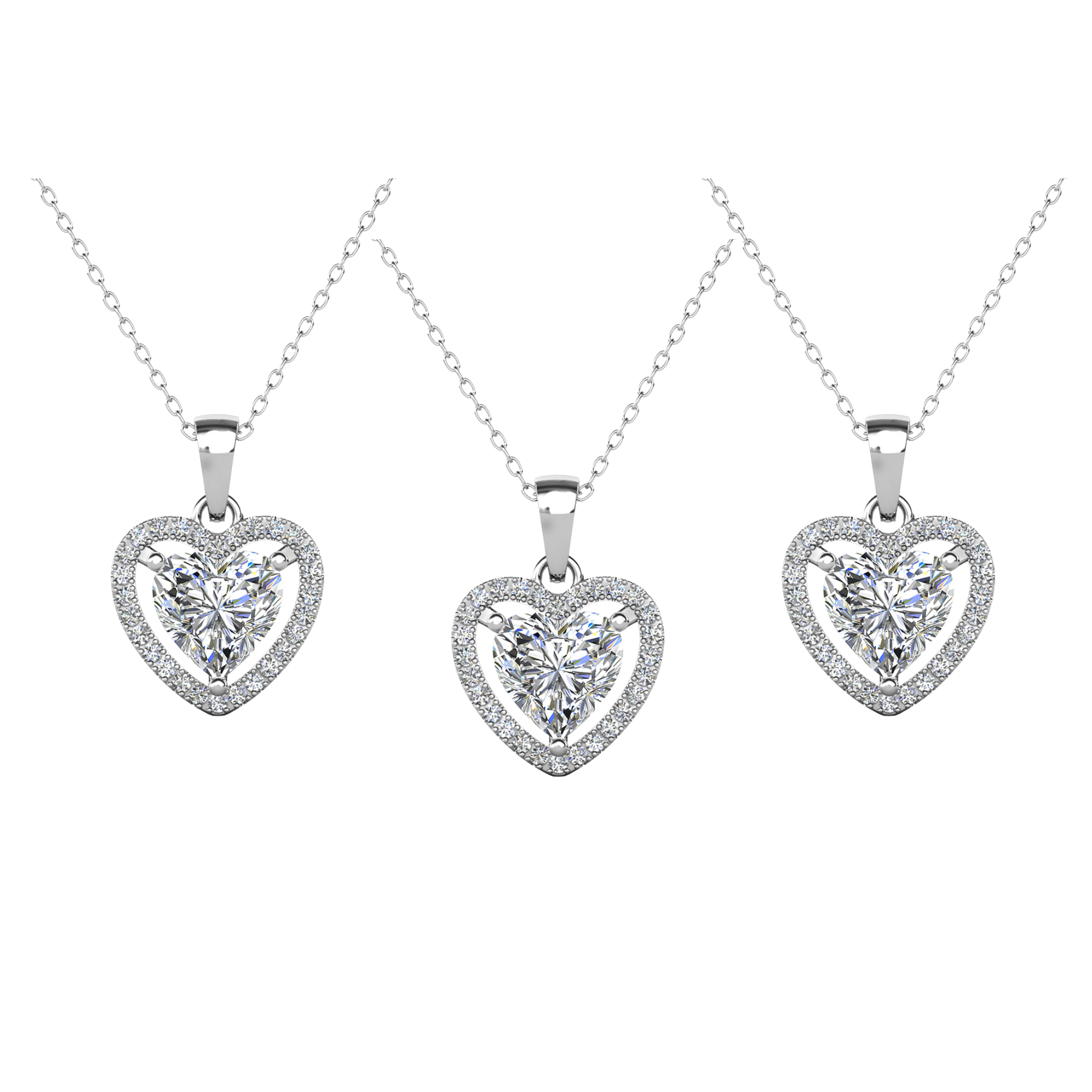 Amora 18k White Gold Plated Halo Heart Pendant Necklace with Simulated Diamond Crystals