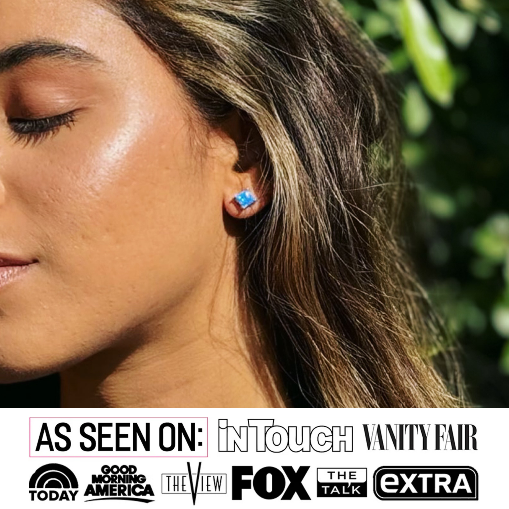 Amphitrite 18k White Gold Plated Stud Earrings with Princess Cut Opal Stones