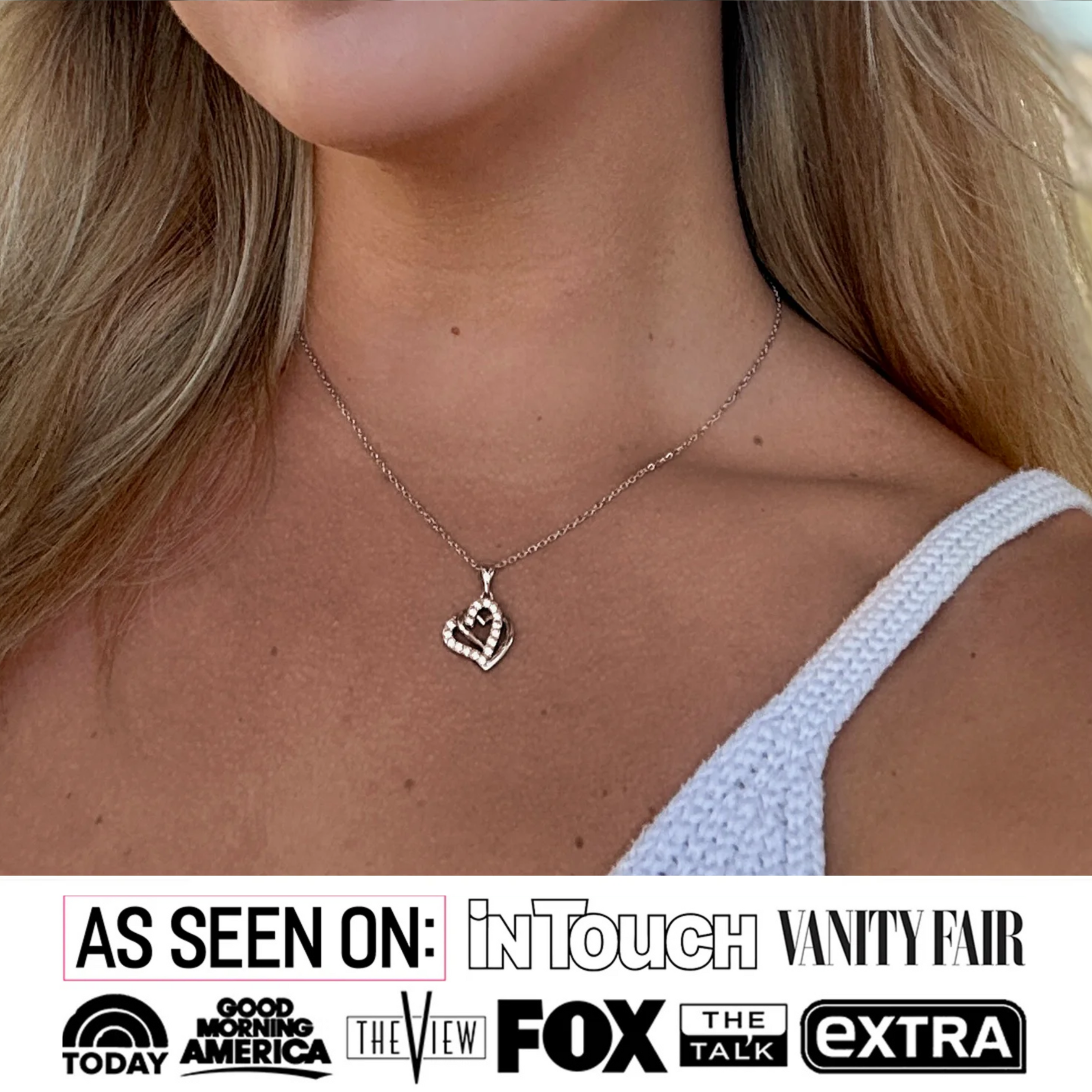 Angela 18k White Gold Plated Silver Double Heart Necklace with Swarovski Crystals