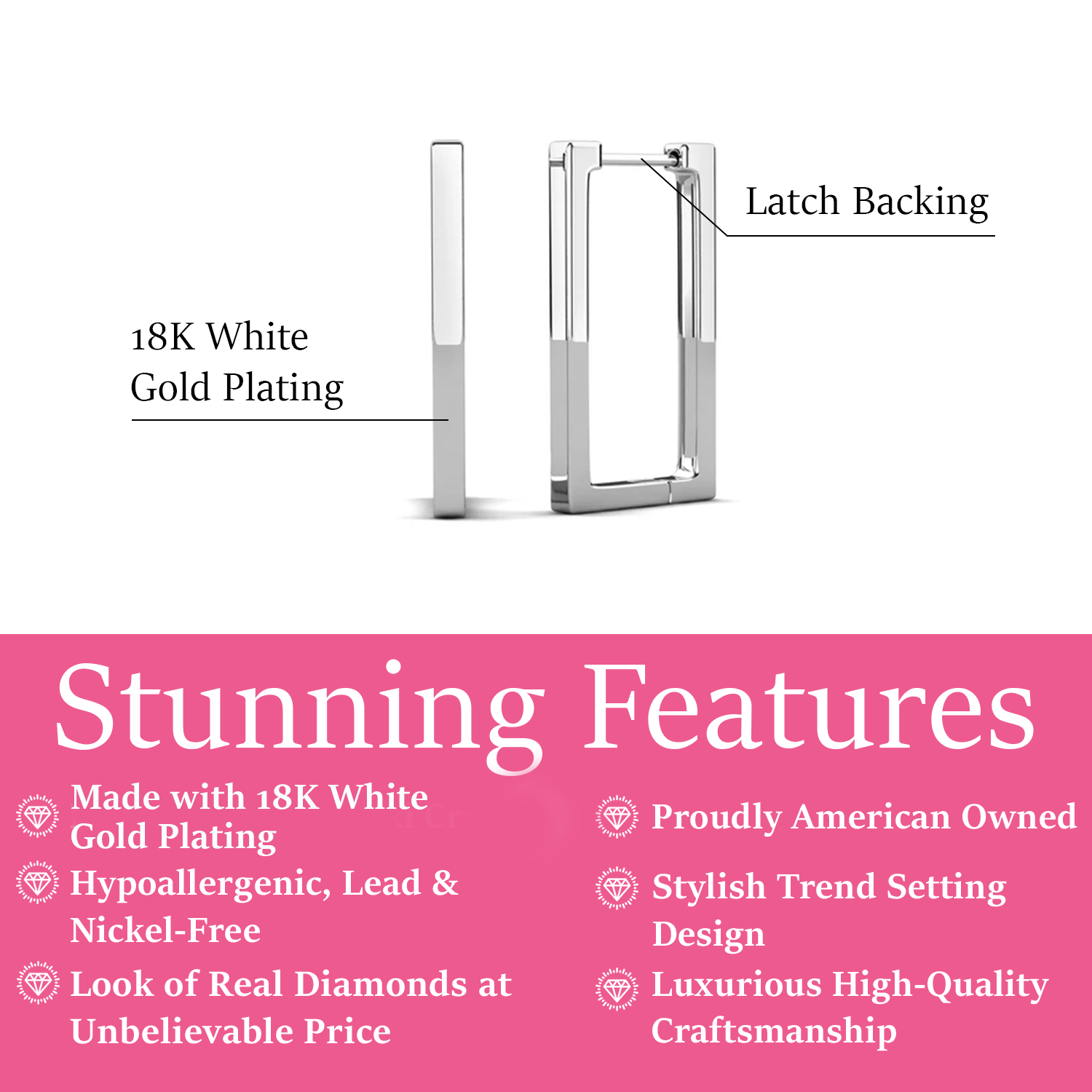 Annalise 18k White Gold Plated Silver Square Hoop Earrings