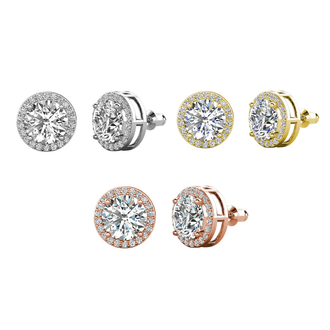 Pack of 3 - Ariel 18k Gold Plated Stud Earrings with Simulated Diamond Crystals
