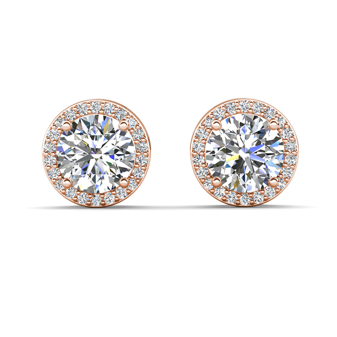 Mariah 18k White Gold Plated Halo Stud Earrings with Round Cut Simulated Diamond Crystals