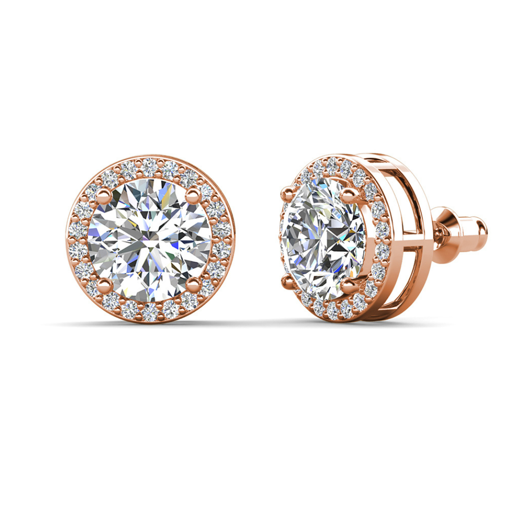 Mariah 18k White Gold Plated Halo Stud Earrings with Round Cut Simulated Diamond Crystals