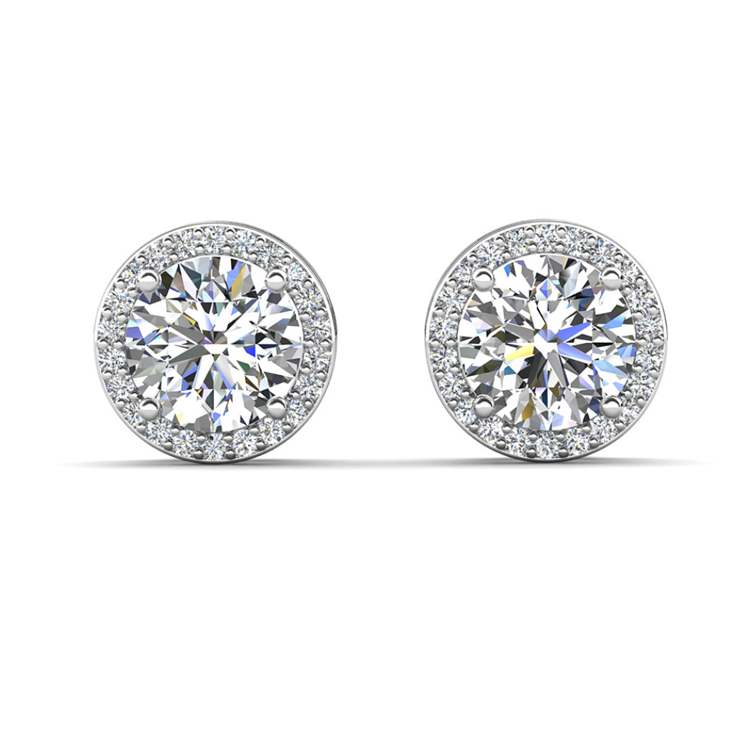 Mariah 18k White Gold Plated Halo Stud Earrings with Round Cut Simulated Diamond Crystals