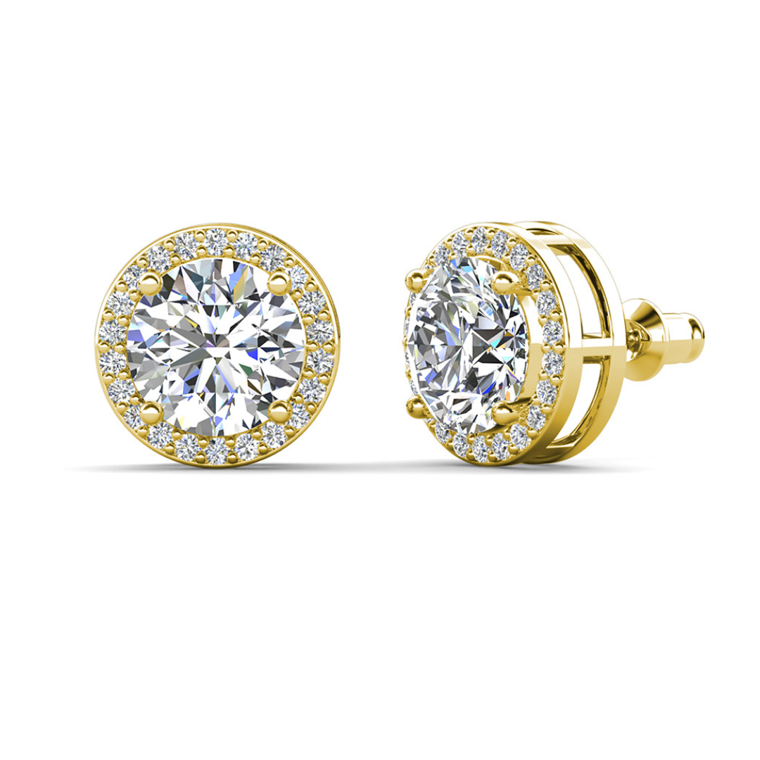 Mariah 18k White Gold Plated Halo Stud Earrings with Round Cut Simulated Diamond Crystals