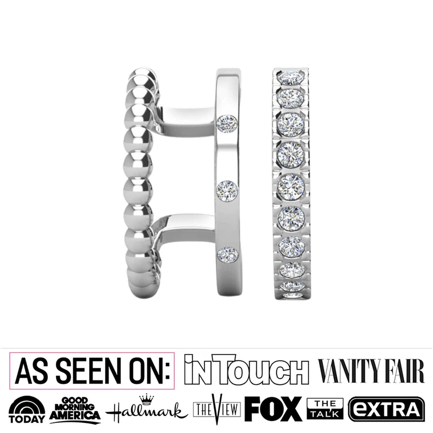 Sasha and Gloria 18k White Gold Plated 10mm Hoop Ear Cuffs with Swarovski Crystals (2 Pair Set)
