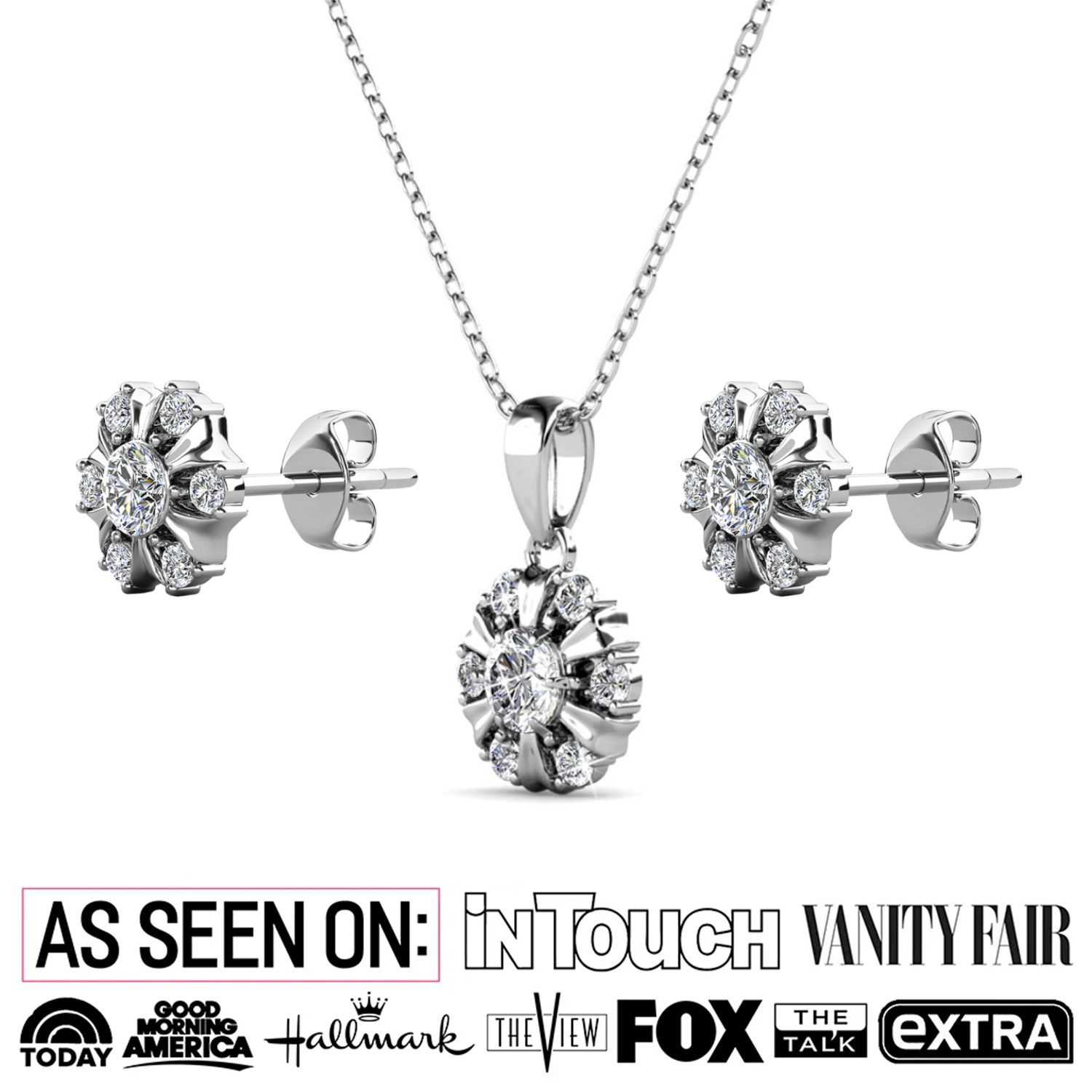 Millie 18k White Gold Plated Stud Earrings and Necklace Jewelry Set with Swarovski Crystals