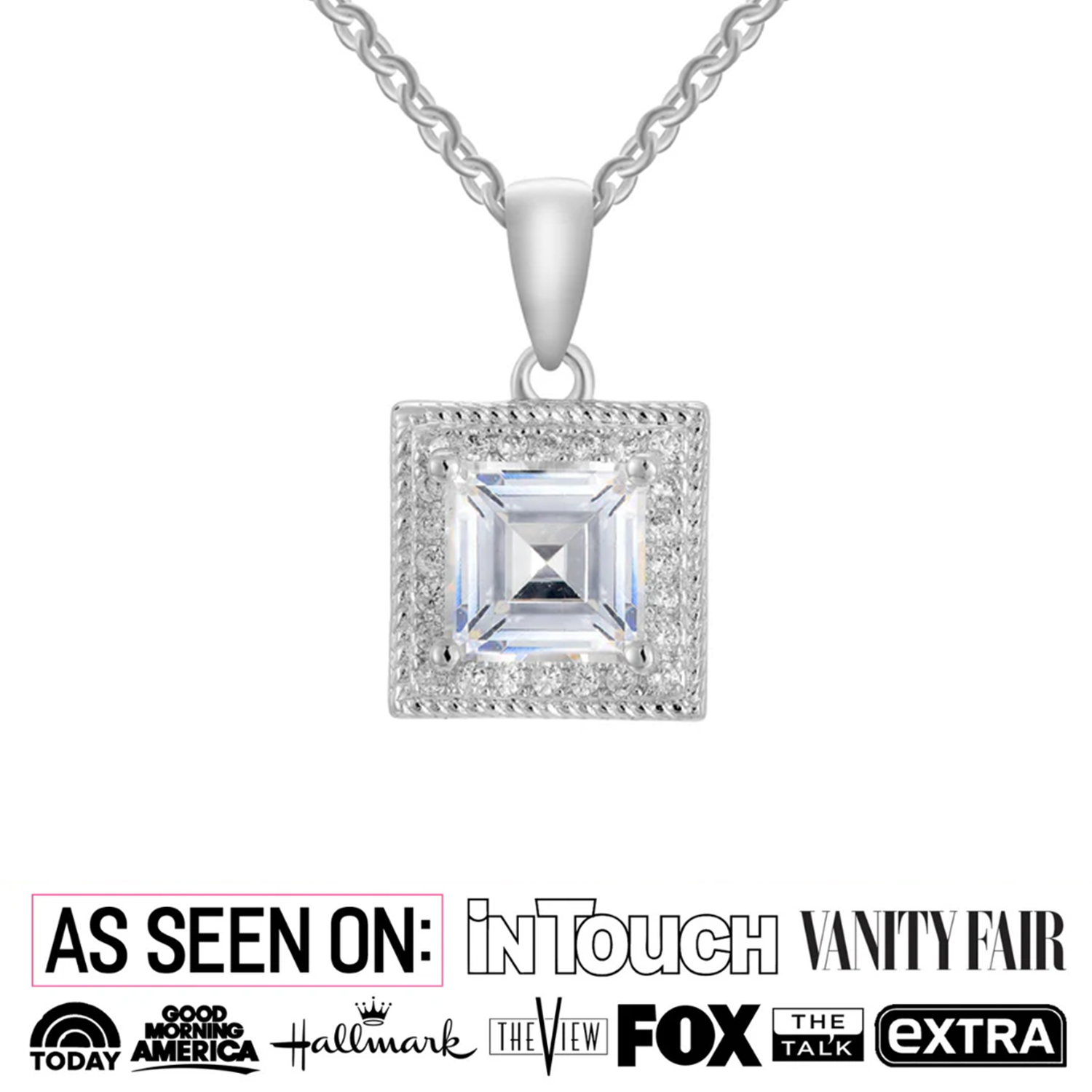 Rebecca 18k White Gold Plated Silver Necklace with Princess Cut Simulated Diamond Crystals — Final Sale