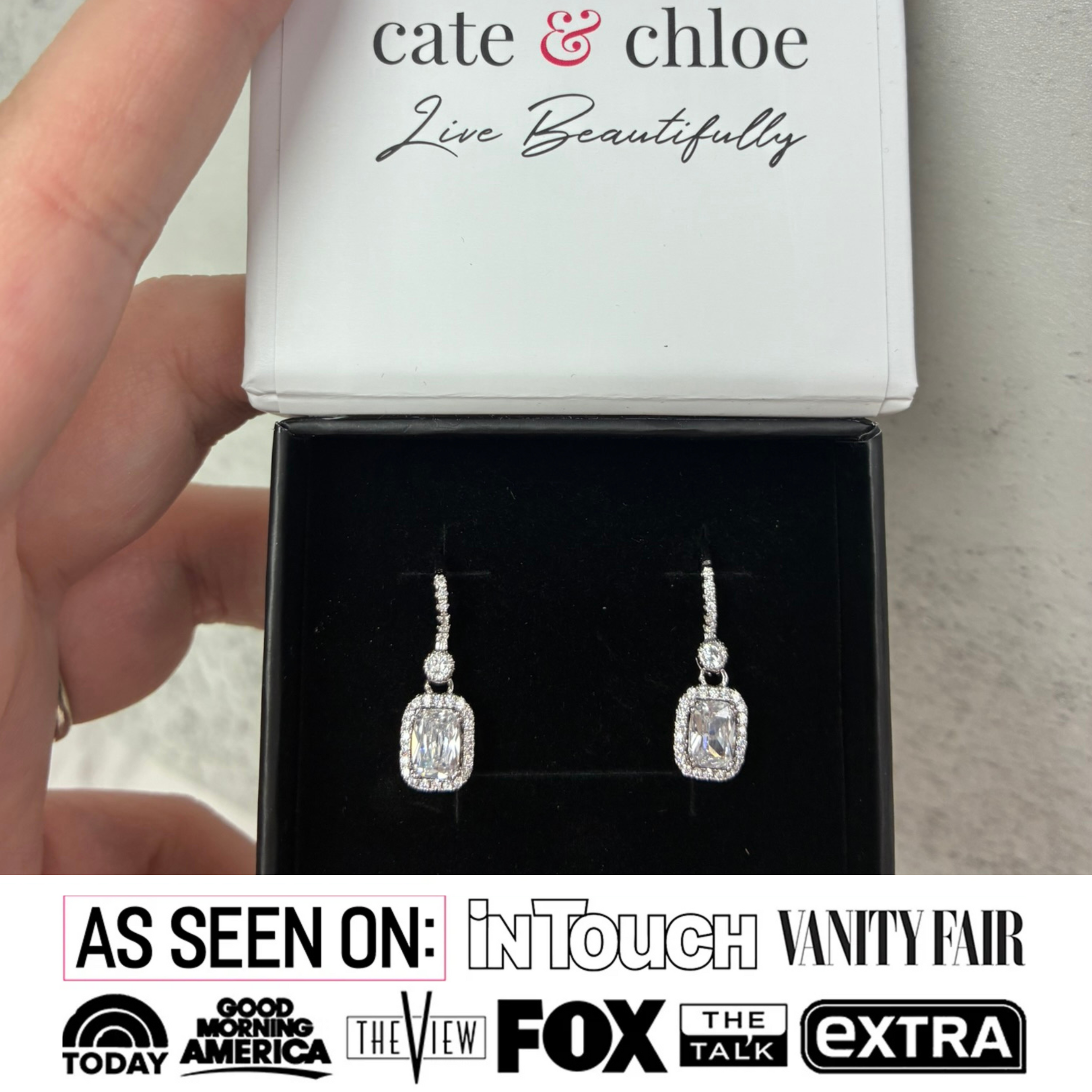 Athena 18k White Gold Plated Halo Dangle Earrings with Simulated Diamond Crystals
