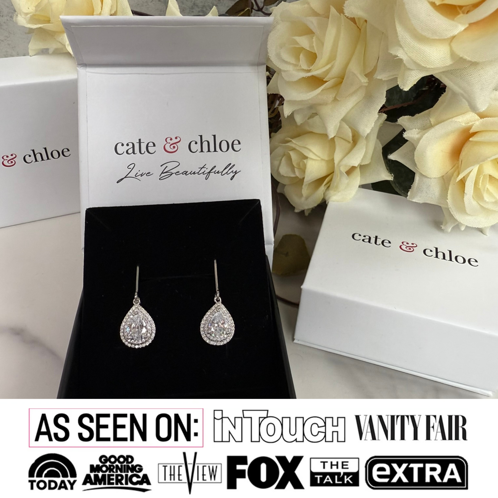 Aurelia 18k White Gold Plated Tear Drop Earrings with Simulated Diamond Crystals