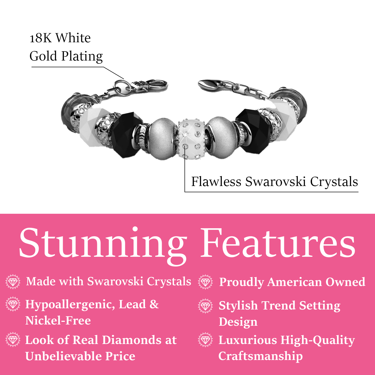 Aurora 18k White Gold Plated Beaded Bracelet with Swarovski Crystals