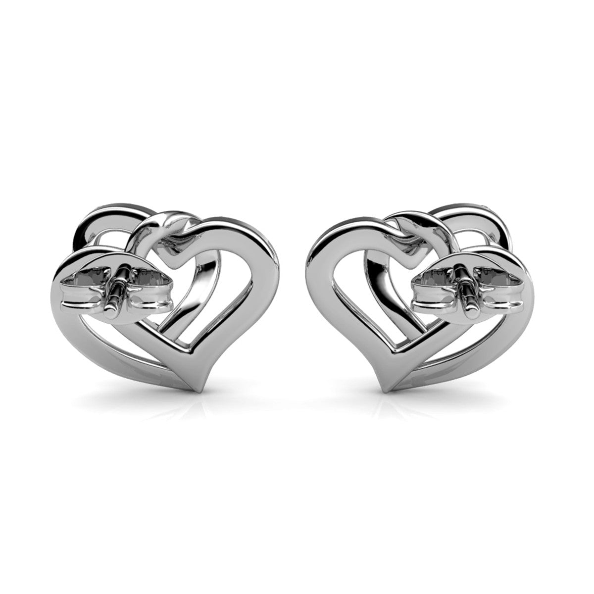 Angela 18k White Gold Plated Silver Double Heart Stud Earrings with Swarovski Crystals  — Fab Fav Sale