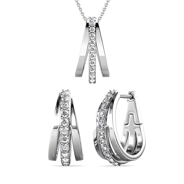 Bella 18k White Gold Necklace and Earrings Jewelry Set with Swarovski Crystals