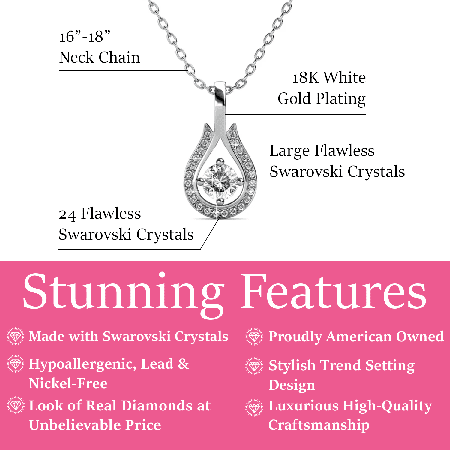 Bernadette 18k White Gold Plated Tear drop Necklace with Swarovski Crystals