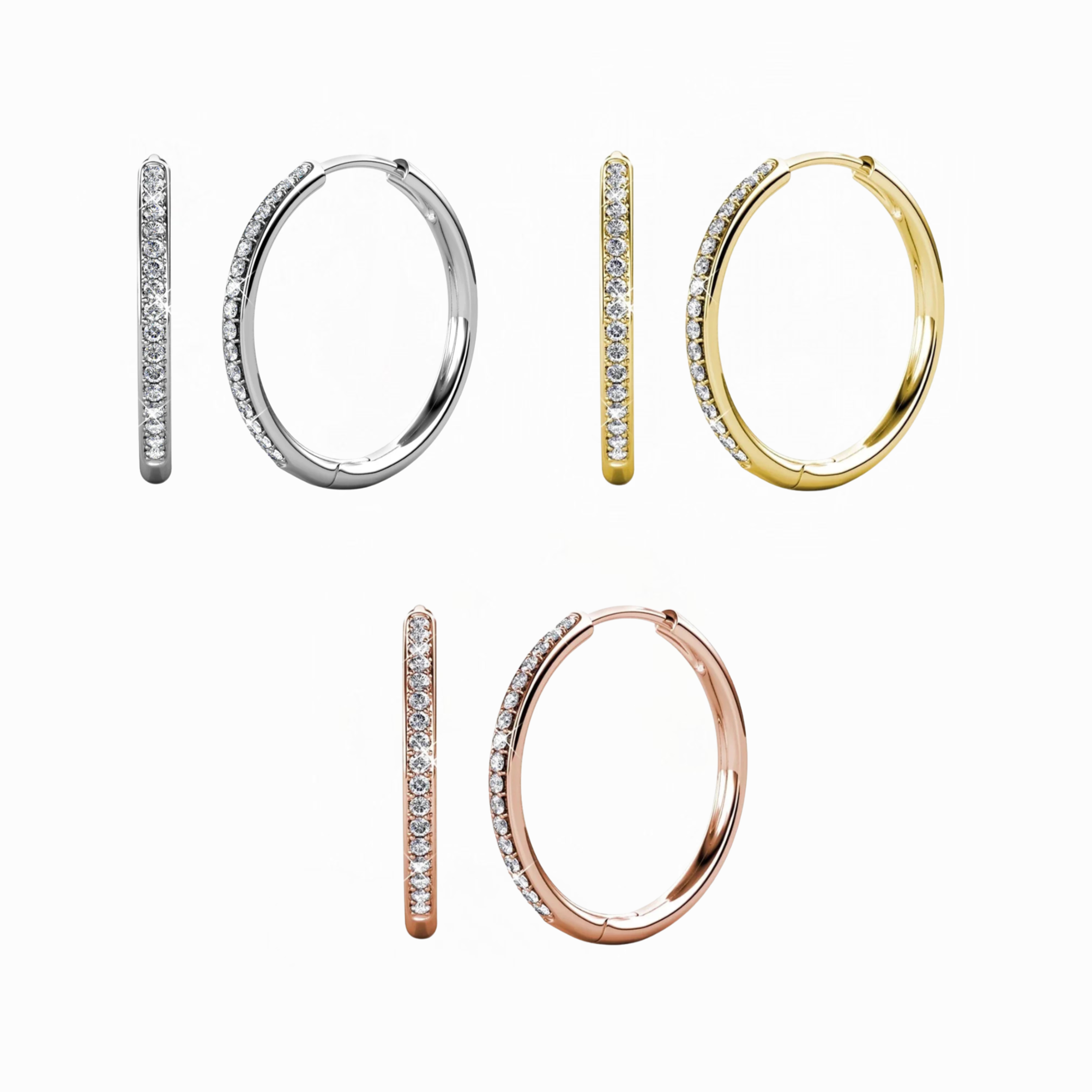 Bianca 18k White Gold Plated 25mm Silver Hoop Earrings with Swarovski Crystals